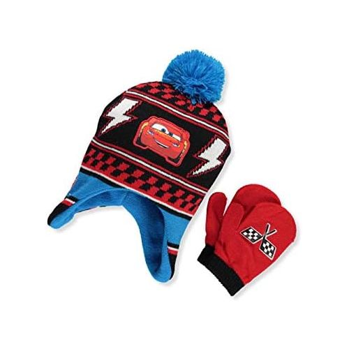 디즈니 [아마존베스트]Disney Cars 3 Big Boys Beanie & Mittens Set - black/royal/red, one size