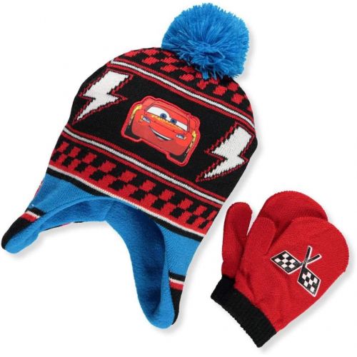 디즈니 [아마존베스트]Disney Cars 3 Big Boys Beanie & Mittens Set - black/royal/red, one size