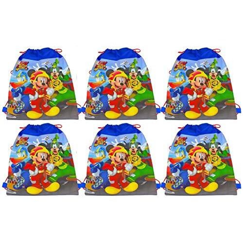 디즈니 [아마존베스트][6-Pack] Disney Mickey Mouse and the Roadster Racers 14-inch Sling Bags Drawstring Cinch Sack Totes