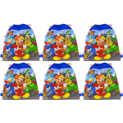 디즈니 [아마존베스트][6-Pack] Disney Mickey Mouse and the Roadster Racers 14-inch Sling Bags Drawstring Cinch Sack Totes