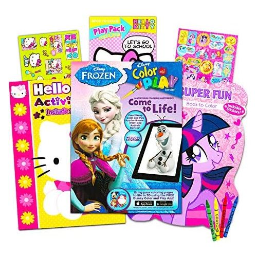 디즈니 [아마존베스트]Coloring Books with Stickers Assortment ~ Hello Kitty Coloring Book, My Little Pony Coloring Book, Disney Frozen Coloring Book (Set of 3)