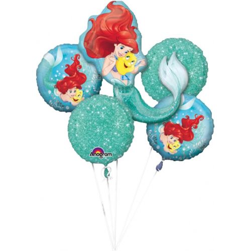 디즈니 [아마존베스트]Disney Little Mermaid Foil Balloon Bouquet, Pack of 5