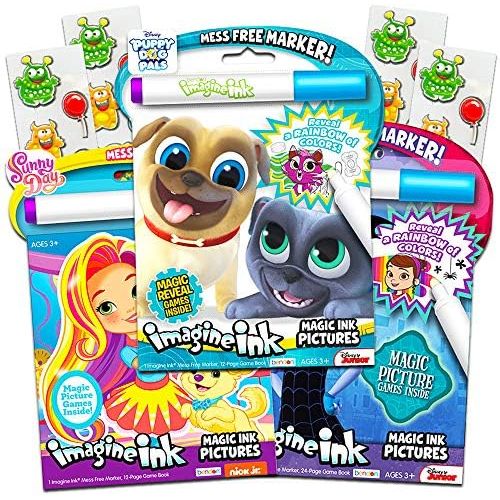 디즈니 [아마존베스트]Disney Magic Ink Coloring Book Set for Girls Toddlers Kids -- 3 Imagine Ink Books Featuring Disney Junior Vampirina, Puppy Dog Pals, Sunny Day with Invisible Ink Pens and Owl Stick