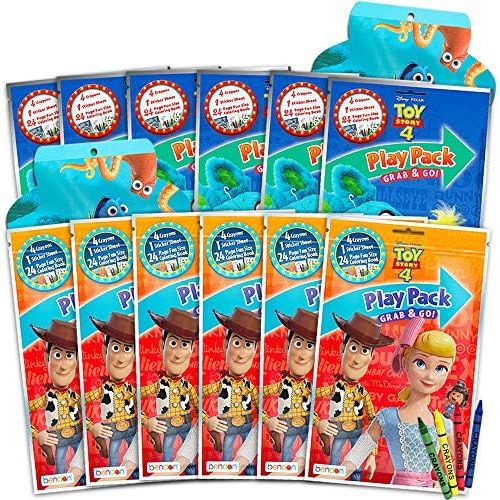 디즈니 [아마존베스트]Disney Pixar Toy Story 4 Party Favors Pack ~ Bundle of 12 Toy Story Play Packs Filled with Stickers, Coloring Books, Crayons with Bonus Finding Dory Stickers (Toy Story Party Suppl