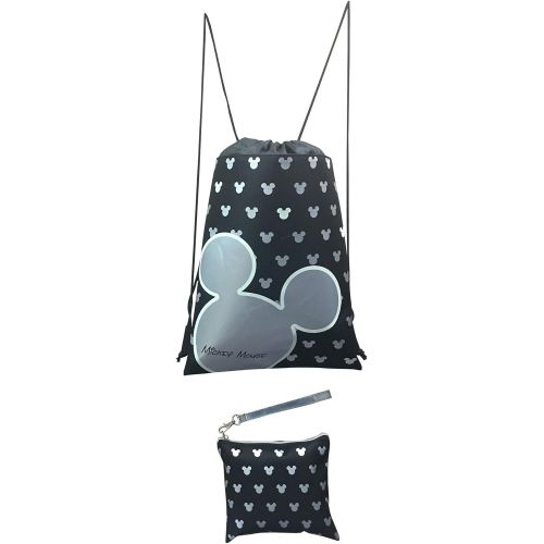 디즈니 [아마존베스트]Disney Mickey Mouse Glow in the Dark Drawstring Backpack with Bonus Wristlet Wallet (Silver)