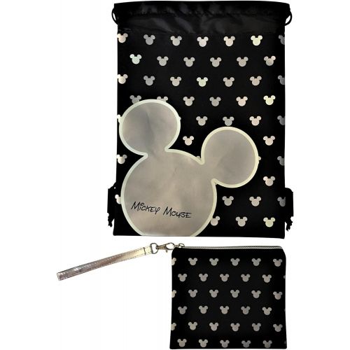 디즈니 [아마존베스트]Disney Mickey Mouse Glow in the Dark Drawstring Backpack with Bonus Wristlet Wallet (Silver)
