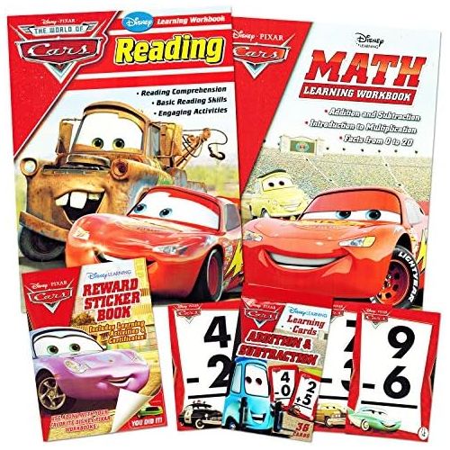 디즈니 [아마존베스트]Disney Cars Learning Set Kids -- Reading Workbook, Math Workbook, Addition/Subtraction Flashcards, Reward Stickers