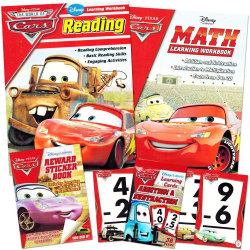 디즈니 [아마존베스트]Disney Cars Learning Set Kids -- Reading Workbook, Math Workbook, Addition/Subtraction Flashcards, Reward Stickers