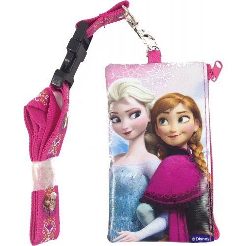 디즈니 [아마존베스트]Disney Frozen Elsa and Anna KeyChain Lanyard Fastpass ID Ticket Holder Pink