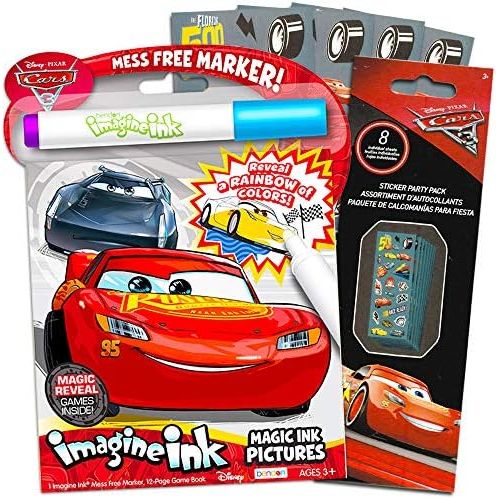 디즈니 [아마존베스트]Disney Cars Imagine Ink Coloring Book Set for Toddlers Kids -- Mess-Free Coloring Book with Magic Invisible Ink Pen and Over 100 Disney Cars Stickers (No Mess Art)