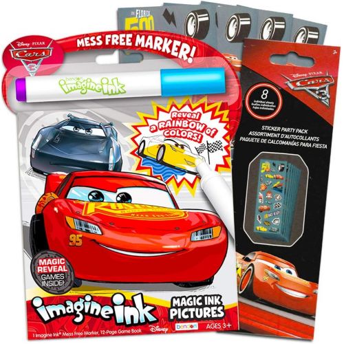 디즈니 [아마존베스트]Disney Cars Imagine Ink Coloring Book Set for Toddlers Kids -- Mess-Free Coloring Book with Magic Invisible Ink Pen and Over 100 Disney Cars Stickers (No Mess Art)