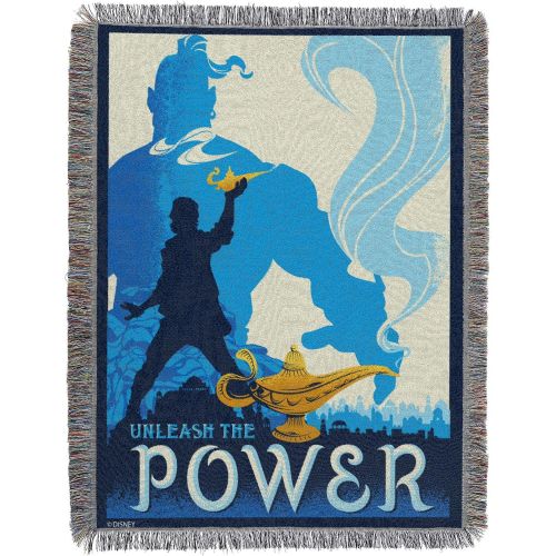 디즈니 [아마존베스트]Disneys Aladdin, Unleash The Power Metallic Woven Tapestry Throw Blanket, 48 x 60, Multi Color