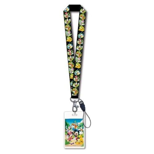 디즈니 [아마존베스트]Disney Mickey & Gang Black Lanyard with Card Holder