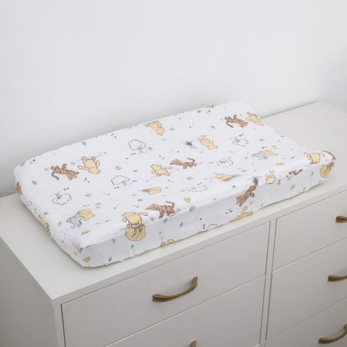 디즈니 Disney Winnie The Pooh Classic Pooh 100% Cotton Quilted Changing Pad Cover, Ivory/Butter/Aqua/Orange