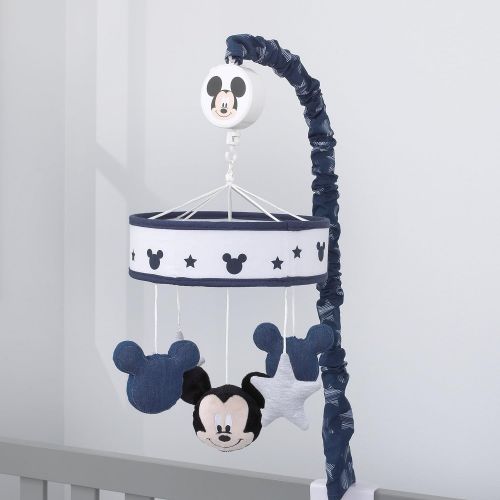 디즈니 Disney Mickey Mouse Hello World Star/Icon Nursery Crib Musical Mobile, Navy, White, Grey