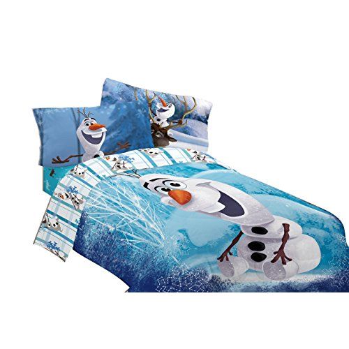 디즈니 Disney Frozen Olaf Build a Snowman 72 x 86 Microfiber Comforter, Twin/Full