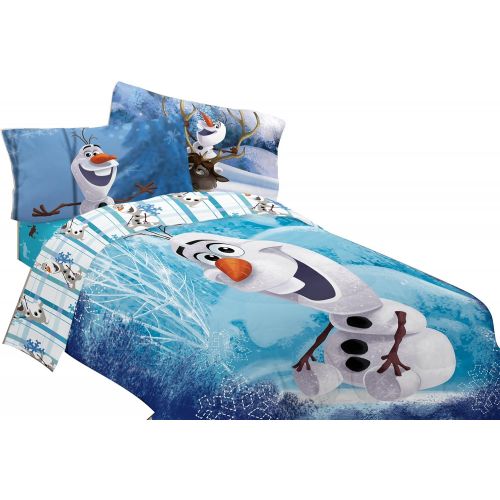 디즈니 Disney Frozen Olaf Build a Snowman 72 x 86 Microfiber Comforter, Twin/Full