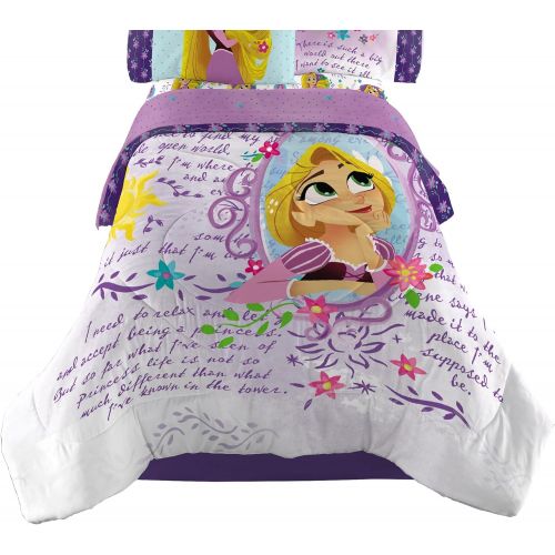디즈니 Disney Tangled Kids Bedding Soft Microfiber Reversible Comforter, Twin/64 x 86, White/Purple