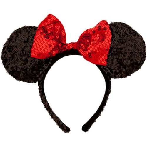 디즈니 Disney Theme Parks Minnie Mouse Sequin Headband Red Black Mouse Ears