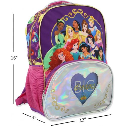 디즈니 Disney Princess Girls 16 Inch School Backpack Bag (One Size, Purple/Pink)