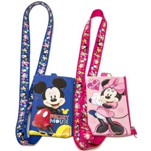 디즈니 Disney Mickey and Minnie Mouse Drawstring Backpacks Plus Lanyards with Detachable Coin Purse and Autograph Books (Set of 6) (Pink Blue)