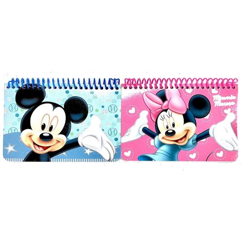 디즈니 Disney Mickey and Minnie Mouse Drawstring Backpacks Plus Lanyards with Detachable Coin Purse and Autograph Books (Set of 6) (Pink Blue)