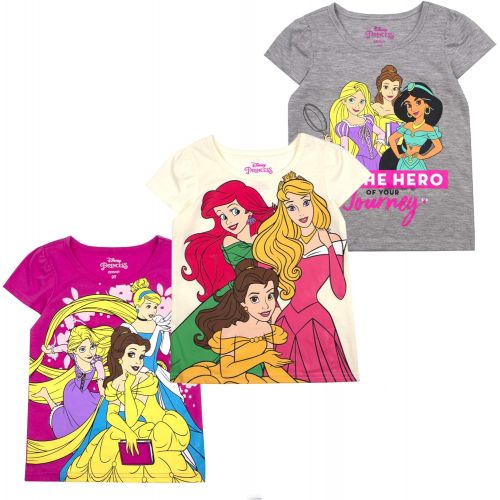 디즈니 Disney Girls 3-Pack T-Shirts: Wide Variety Includes Minnie, Frozen, Princess, Moana