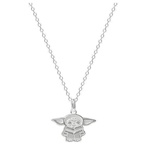 디즈니 Disney Star Wars The Mandalorian Grogu Sterling Silver Pendant Necklace, Official License