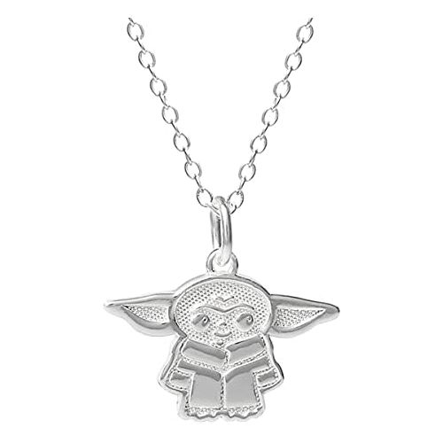 디즈니 Disney Star Wars The Mandalorian Grogu Sterling Silver Pendant Necklace, Official License