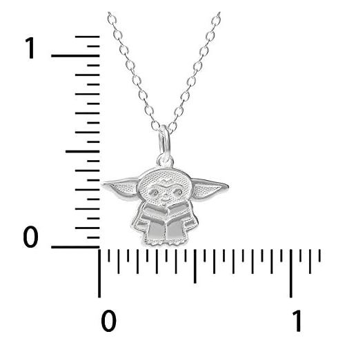 디즈니 Disney Star Wars The Mandalorian Grogu Sterling Silver Pendant Necklace, Official License