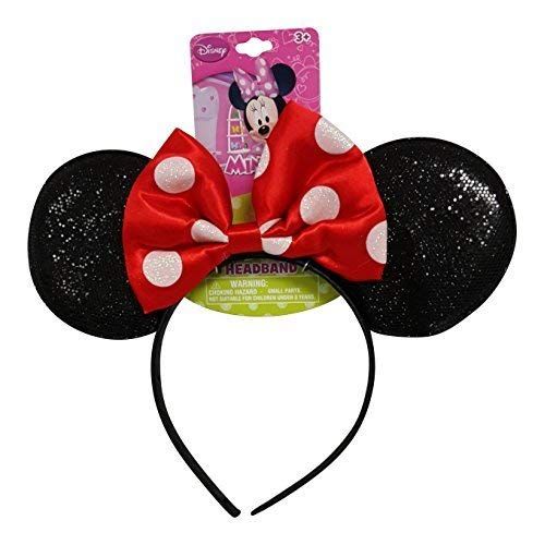 디즈니 UPD Genuine Minnie Mouse Sparkled Ear Shaped Headband with Red Bow Disney Official Licensed (1 Piece)