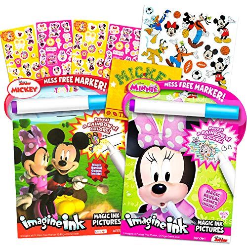 디즈니 Disney Minnie Mouse and Mickey Mouse Imagine Ink Book Super Set (Bundle Includes Over 100 Stickers and Mess Free Marker)