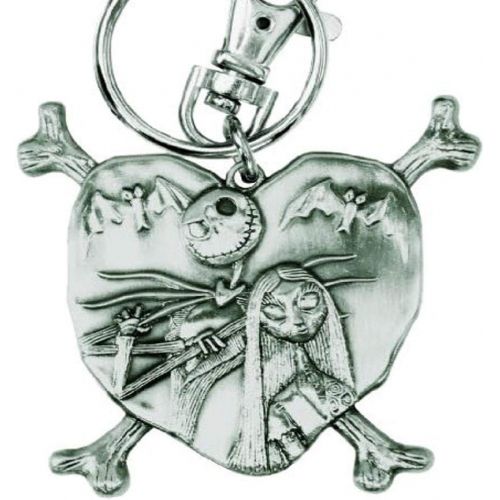 디즈니 Disney NBC Jack and Sally in Heart Pewter Keyring,Silver,1