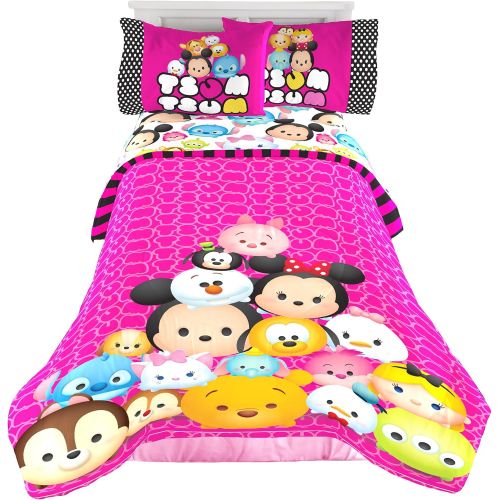 디즈니 Disney Tsum Tsum Faces Twin/Full Comforter Super Soft Kids Reversible Bedding features Your Favoirte Tsum Tsum Characters Fade Resistant Polyester Microfiber Fill (Official Tsum Tsum