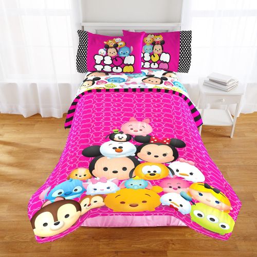 디즈니 Disney Tsum Tsum Faces Twin/Full Comforter Super Soft Kids Reversible Bedding features Your Favoirte Tsum Tsum Characters Fade Resistant Polyester Microfiber Fill (Official Tsum Tsum