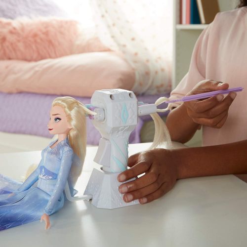 디즈니 Disney Frozen E7002AS00 II Sister Styles Elsa Fashion Doll with Extra Long Blonde Hair, Braiding Tool & Hair Clips Toy for Kids Ages 5 & Up, Brown/a