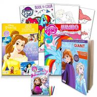 Disney MLP Coloring Book Super Set for Girls 3 Giant Coloring Books Featuring Disney Princess, Frozen and My Little Pony (Includes Disney Princess Stickers)