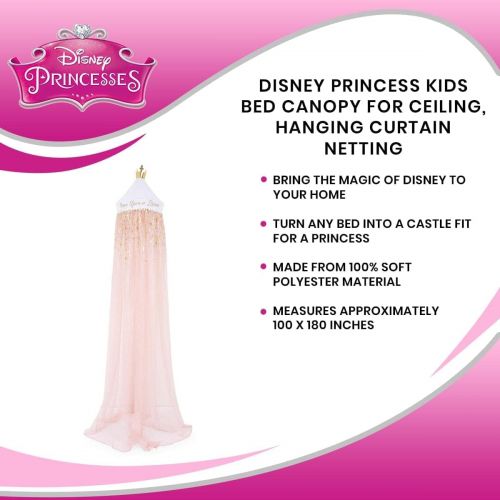 디즈니 Disney Princess Kids Bed Canopy for Ceiling, Hanging Curtain Netting