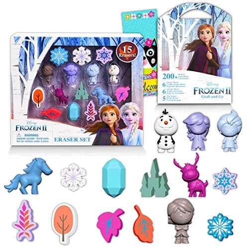 디즈니 Disney Studio Disney Frozen School Supplies Eraser Bundle ~ 15 pc Frozen Erasers Frozen Grab and Go with 200+ Stickers, Activity Pages, and More! (Disney School Supplies)