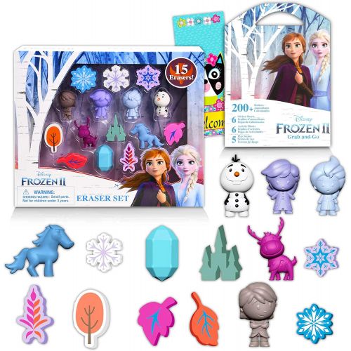 디즈니 Disney Studio Disney Frozen School Supplies Eraser Bundle ~ 15 pc Frozen Erasers Frozen Grab and Go with 200+ Stickers, Activity Pages, and More! (Disney School Supplies)