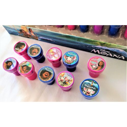디즈니 Disney 10 pcs Moana Self Inking Stamps Stampers Pencil Topper Authentic Licensed