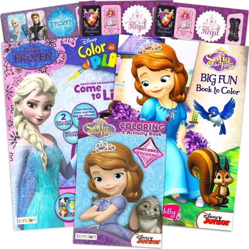 디즈니 Disney Sofia the First and Frozen Coloring and Activity Book Bundle with Stickers (3 Books, Party Supplies)