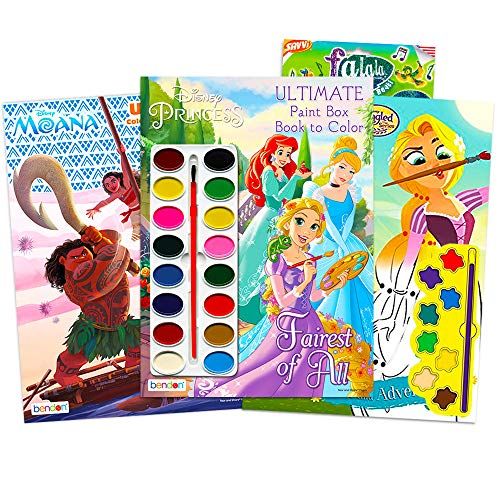 디즈니 Paint with Water Super Set for Girls Kids Toddlers Bundle Includes 3 Deluxe Paint Books with Paint Brushes (Featuring Disney Princess, Tangled and Moana)