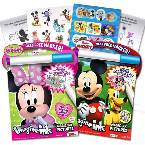 디즈니 Disney Minnie and Mickey Mouse Imagine Ink Book Bundle with over 100 Stickers and Mess Free Marker