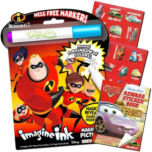 디즈니 Disney Incredibles Coloring and Activity Set Bundle with The Incredibles Mess Free Coloring Book, Magic Pen Cars Sticker Activity Book (Incredibles Party Supplies)