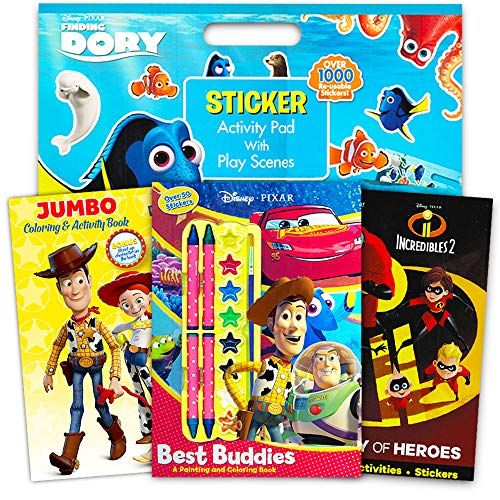 디즈니 Disney Pixar Toy Story Coloring and Activity Book Super Set Pack of 3 Books with Paint, Crayons, and Over 1000 Stickers Featuring Toy Story, Incredibles, Finding Nemo and More (T