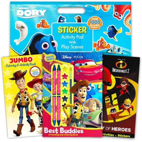 디즈니 Disney Pixar Toy Story Coloring and Activity Book Super Set Pack of 3 Books with Paint, Crayons, and Over 1000 Stickers Featuring Toy Story, Incredibles, Finding Nemo and More (T