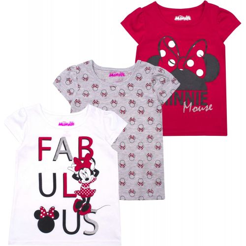 디즈니 Disney Girls 3 Pack T Shirts: Wide Variety Includes Minnie, Frozen, Princess, Moana
