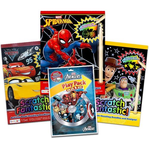 디즈니 Superhero Scratch Art ~ Bundle Includes Spiderman, Toy Story, and Disney Cars Books with Stickers