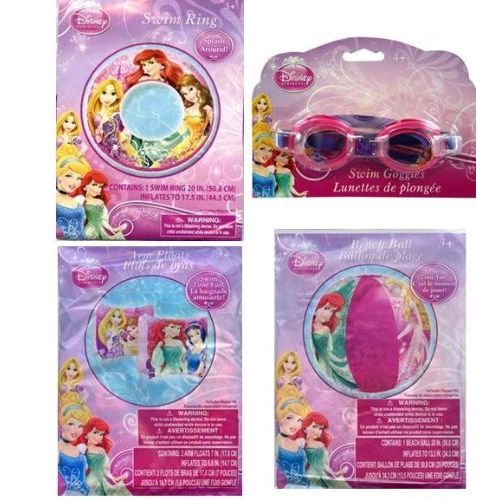 디즈니 Disney Princess 20 Beach Ball + Swim Ring + Arm Floats + Swim Goggles 4pc Set